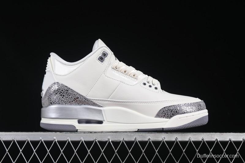 Nike Air Jordan 3 Retro Sneakers Sail Metallic Silver with Elephant Print Accents - CK9246-100