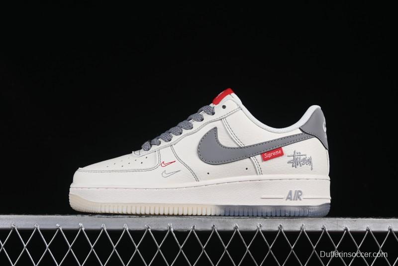 Nike Air Force 1 '07 Low Stussy Collaboration Dual-Tone Grey Swoosh Casual Sneakers - HH7518-037