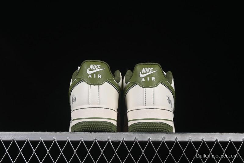 Nike Air Force 1 '07 Low Stussy Collaboration Dual-Tone Beige Green Casual Sneakers with Strap - XS1958-525