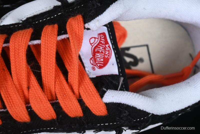 Vans Old Skool Distressed Black Canvas Sneakers with Orange Accents