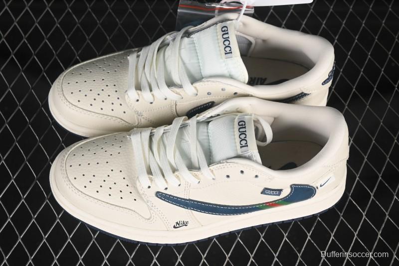 Nike Travis Scott x Fragment Design x Air Jordan 1 Low OG SP AJ1 Gucci Collaboration Green Red Stripe Swoosh Low-top Casual Sneakers - XS2024-027