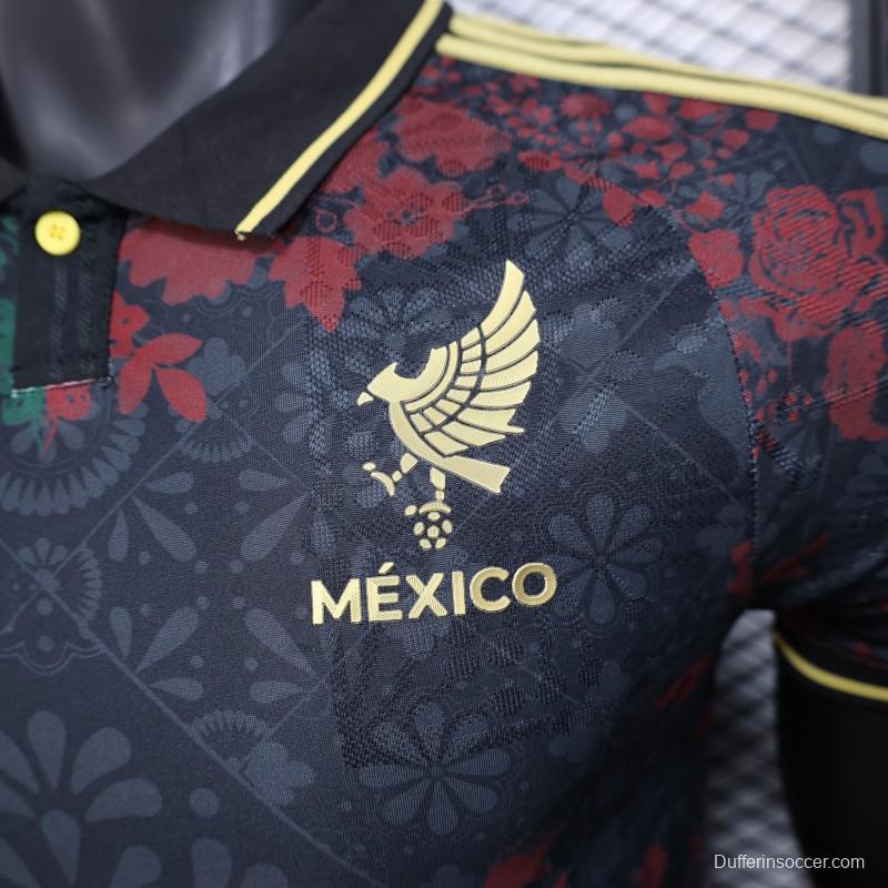 Player Version 2025 Mexico Black with Floral Pattern Design Jersey