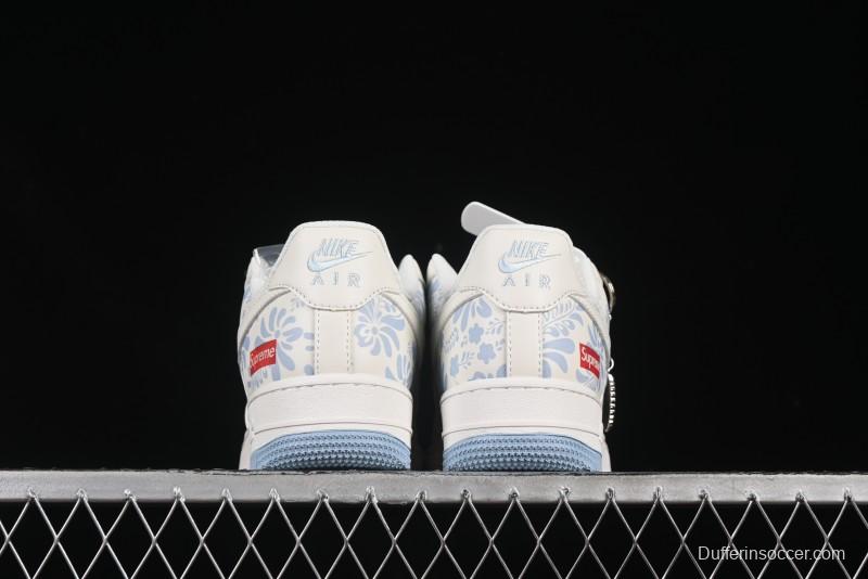 Nike Air Force 1'07 Low Supreme Co-branded Blue and White Casual Sneakers - XX3168-137