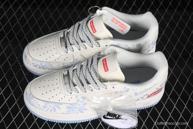 Nike Air Force 1'07 Low Supreme Co-branded Blue and White Casual Sneakers - XX3168-137