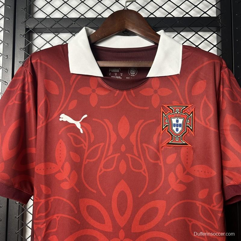 2025 Portugal National Team Burgundy with Floral Pattern Jersey