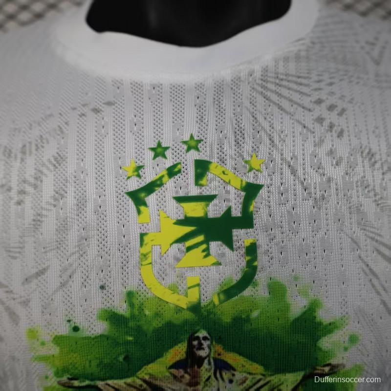 Player Version 2025 Brazil White with Christ the Redeemer Watercolor Jersey