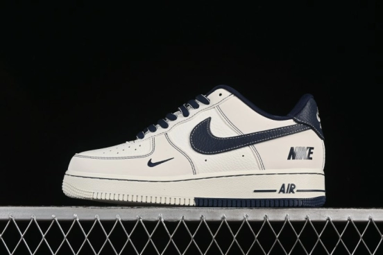 Nike Air Force 1'07 Low Casual Sneakers in Cream with Blue Swoosh - SC9207-535