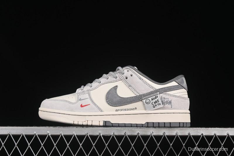 Nike SB Dunk Low Stussy Patchwork Grey Anniversary Custom Low-Top Skate Shoes - YX5066-296
