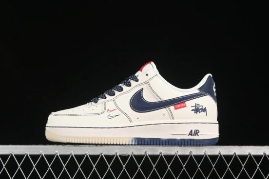 Nike Air Force 1 '07 Low Stussy Collaboration Dual-Tone Blue Red Logo Casual Sneakers - HH7518-072