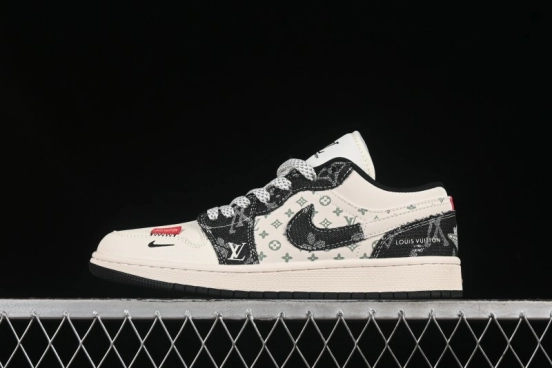 Nike Air Jordan 1 Low LV Collaboration Black Broken Check Custom High-End Retro Basketball Shoes - YX5066-332