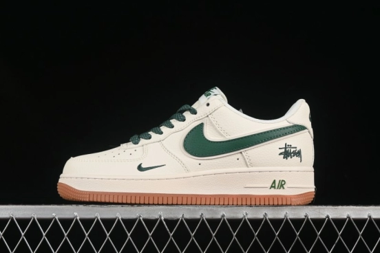 Nike Air Force 1 '07 Low Stussy Collaboration Green Swoosh Gum Sole Casual Sneakers - XX3168-138