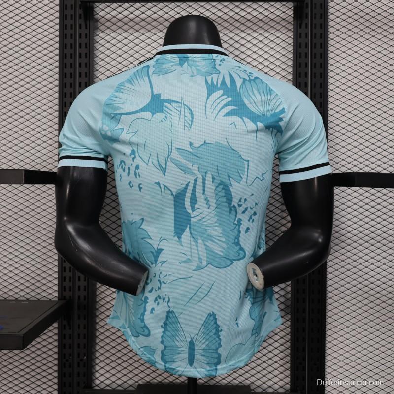 Player Version 2025 Algeria Light Blue with Tropical Leaves Pattern Jersey
