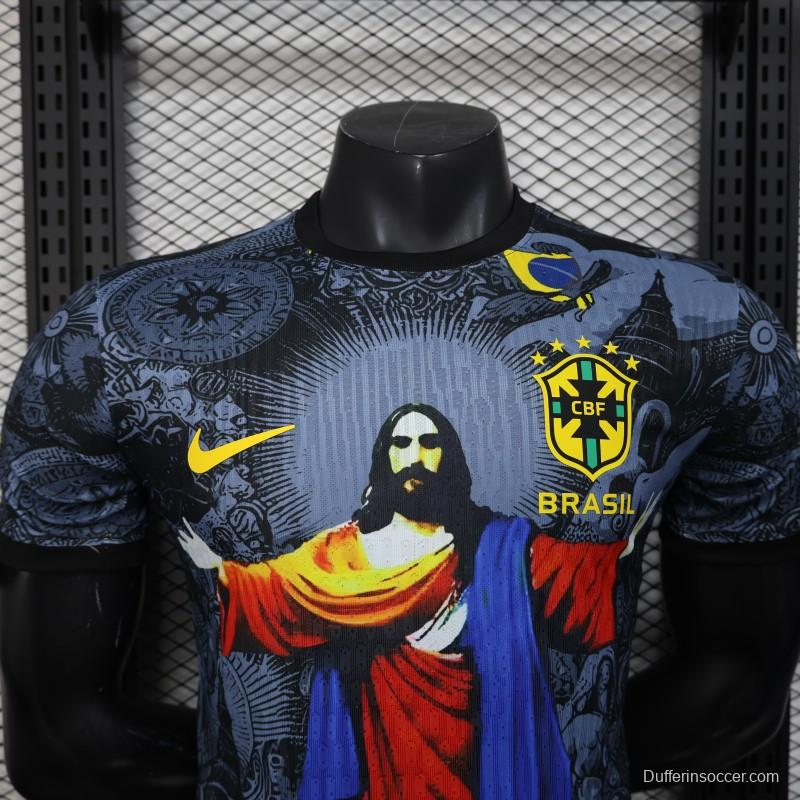 2025 Brazil National Team Special Edition Religious Concept Jersey - Christ the Redeemer Design - Dark Blue
