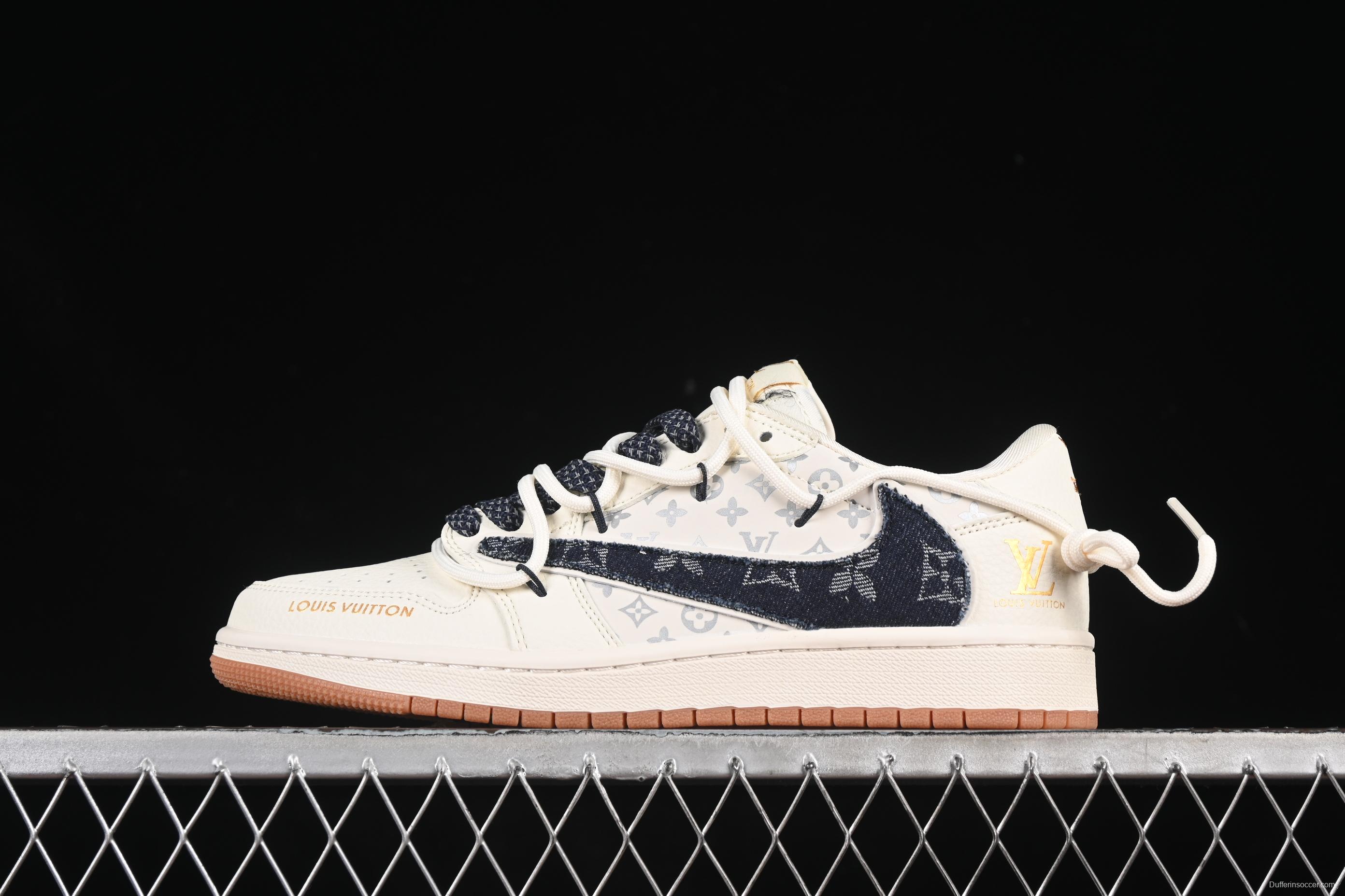 Nike Travis Scott x Fragment Design x Air Jordan 1 Low OG SP AJ1 LV Collaboration Casual Sneakers with Rubber Outsole - DM6868-110