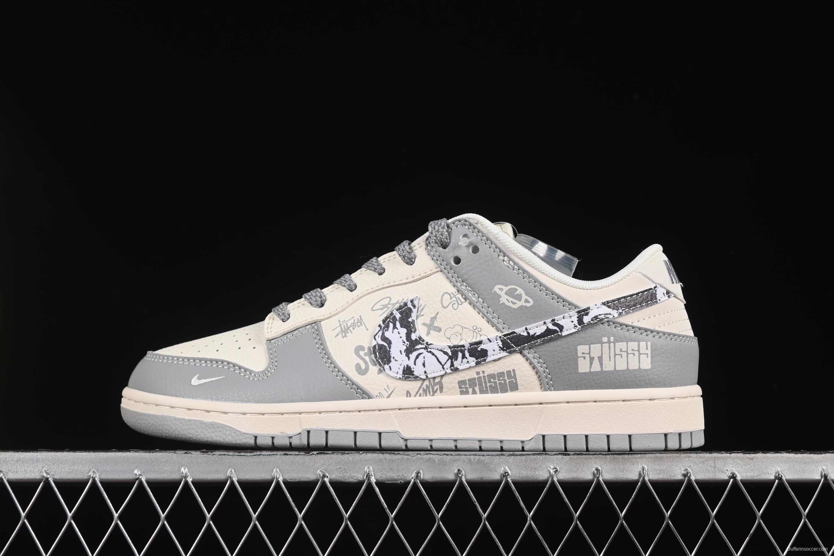 Nike SB Dunk Low Stussy Collaboration Light Grey Graffiti Anniversary Custom Low-Top Casual Skate Shoes - XS6089-588