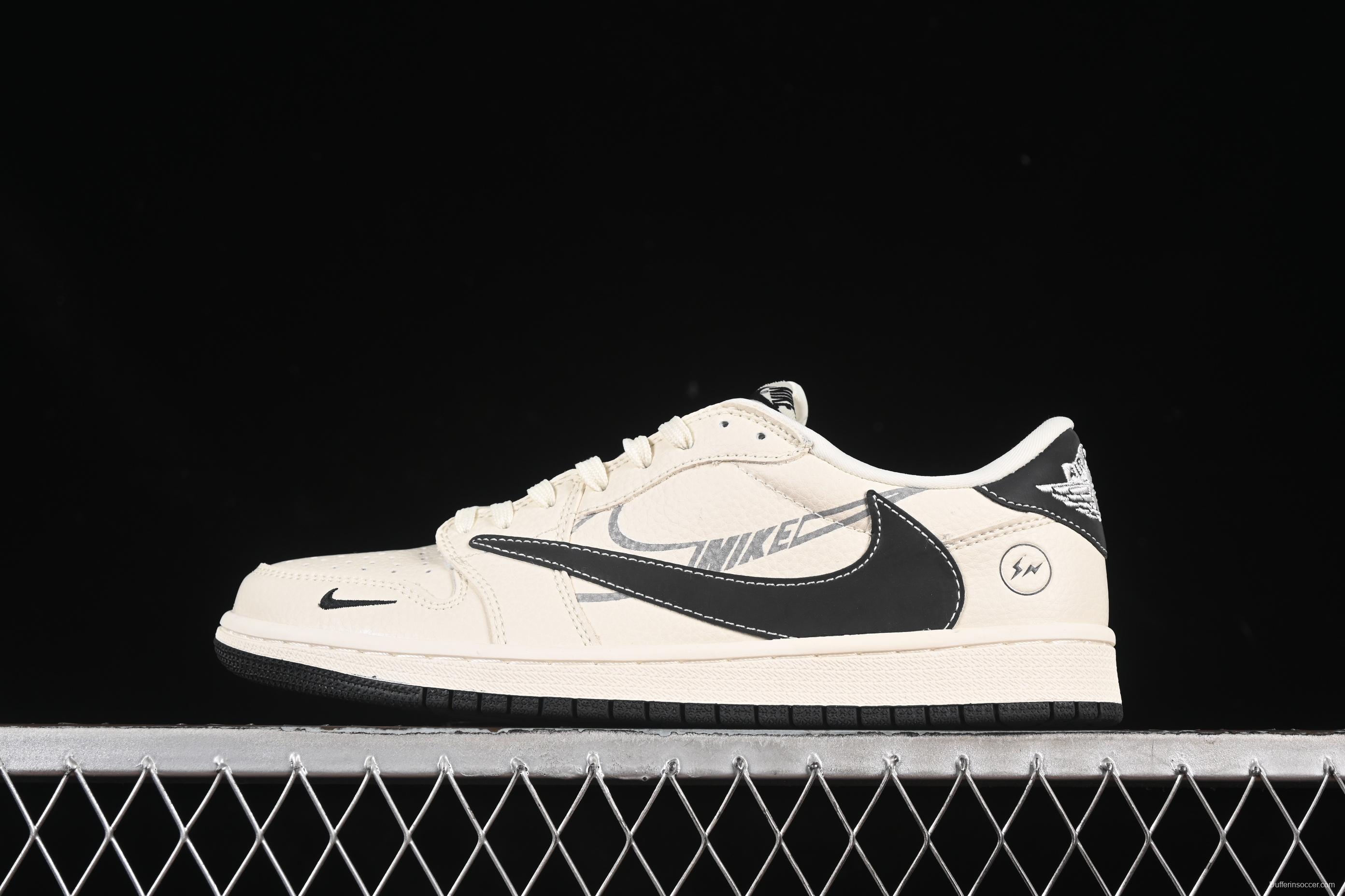 Nike Travis Scott x Fragment Design x Air Jordan 1 Low OG SP AJ1 Lightning Collaboration Black Hook Low-Top Casual Sneakers - LD2025-029