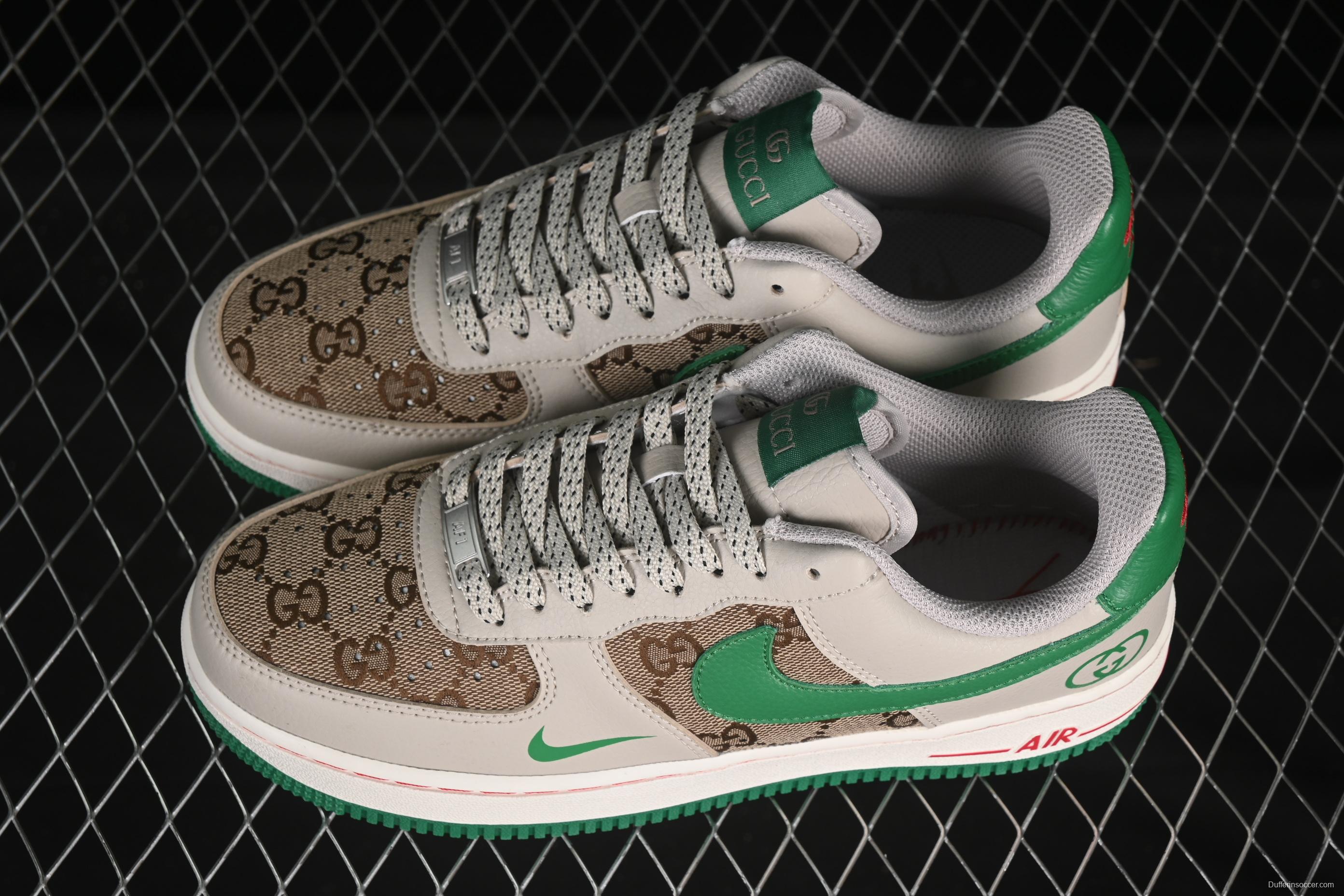 Nike Air Force 1 '07 Low Gucci Collaboration Grey Brown with Green Swoosh Casual Sneakers - LW9279-003