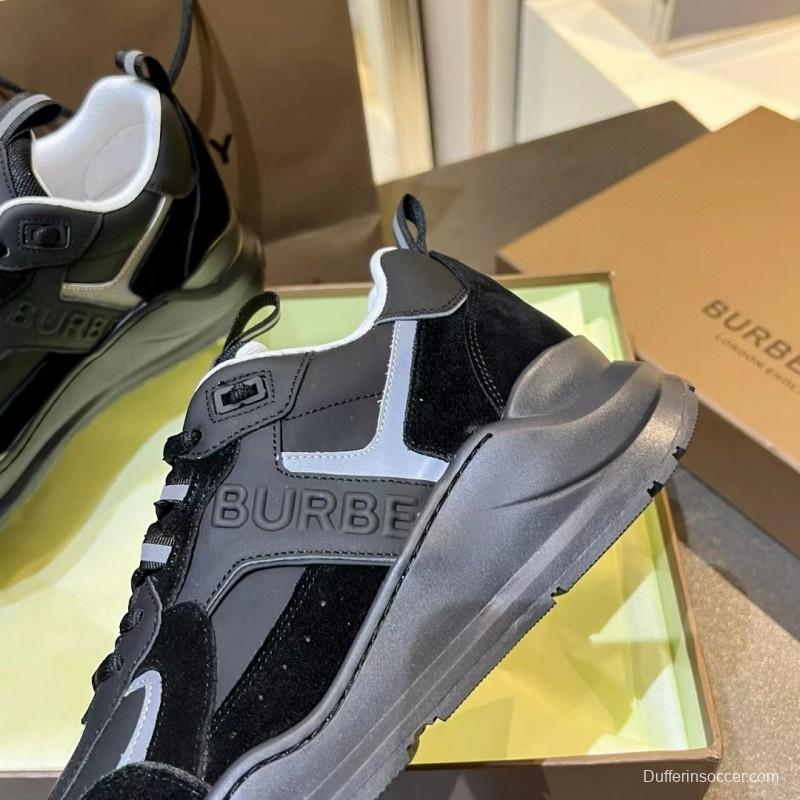 2025 Unisex Burberry Black White Leather Suede Sneakers MJ00380