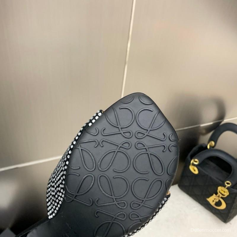 2025 Women Loewe Black Sheep Suede Sandals