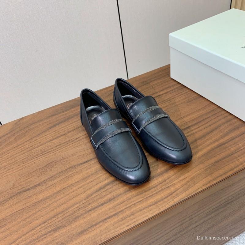 2025 Men Brunello Cucinelli Black Leather Loafers Classic Handmade KFY00300 (M)