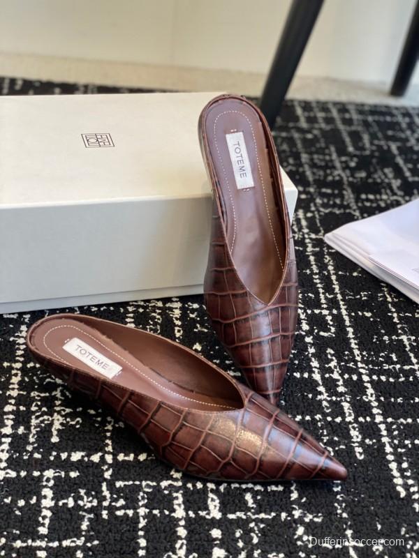 2025 Women Toteme Brown Leather Mule Shoes