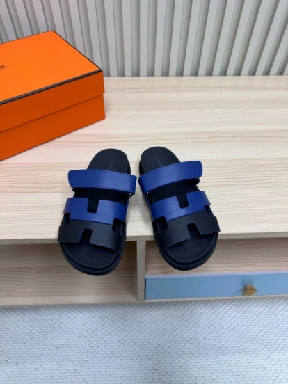 2025 Slippers Hermès Blue Black Leather Slippers