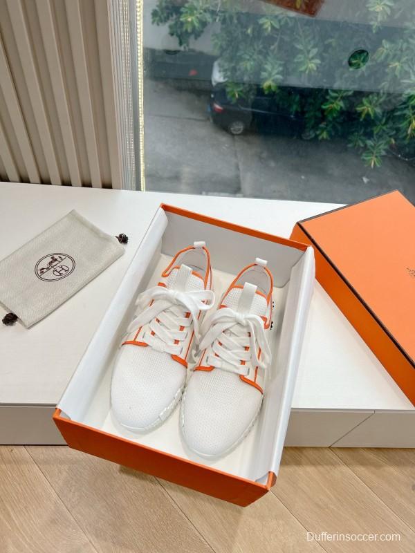 2024 Unisex Hermès white orange knit sneakers