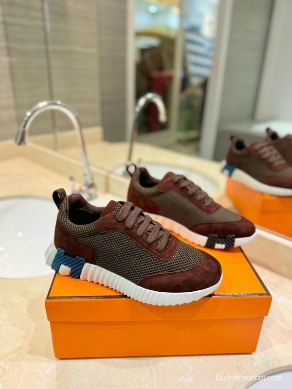 2024 Unisex Hermès brown dark brown mesh suede sneakers