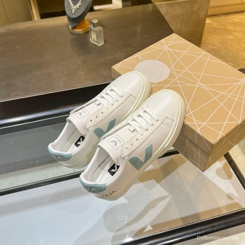 2025 Unisex VEJA White Light Blue Leather Canvas Vulcanized Sneakers MJ00240