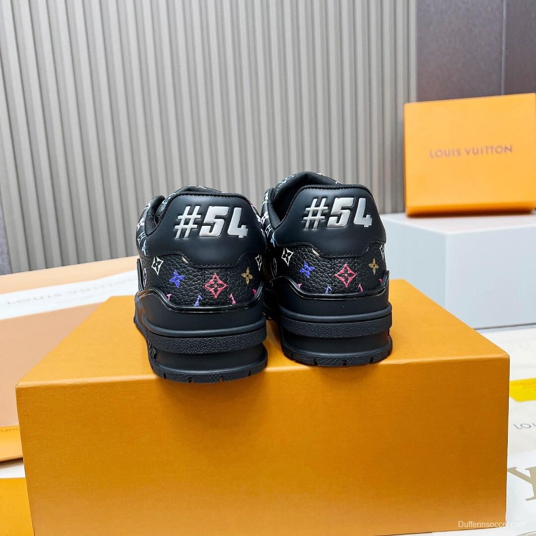 2025 Unisex Louis Vuitton Black Multicolor Leather LV Trainer Sneakers KFY00370