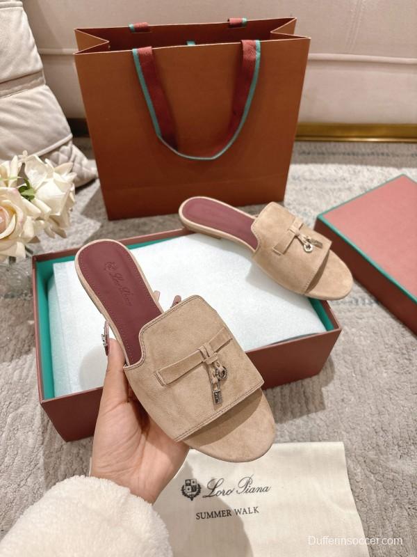 2025 Women LP Beige Suede Slippers LY00270