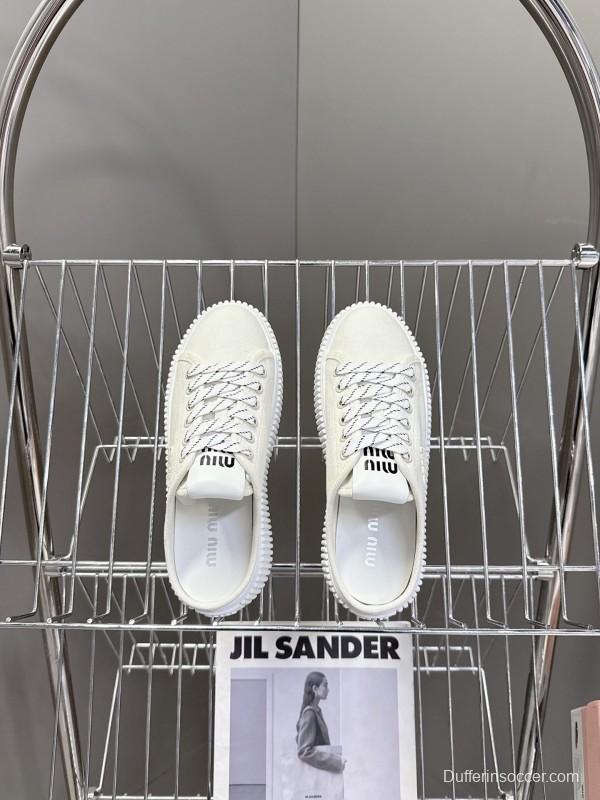 2025 Women Miu Miu White Canvas Sneakers