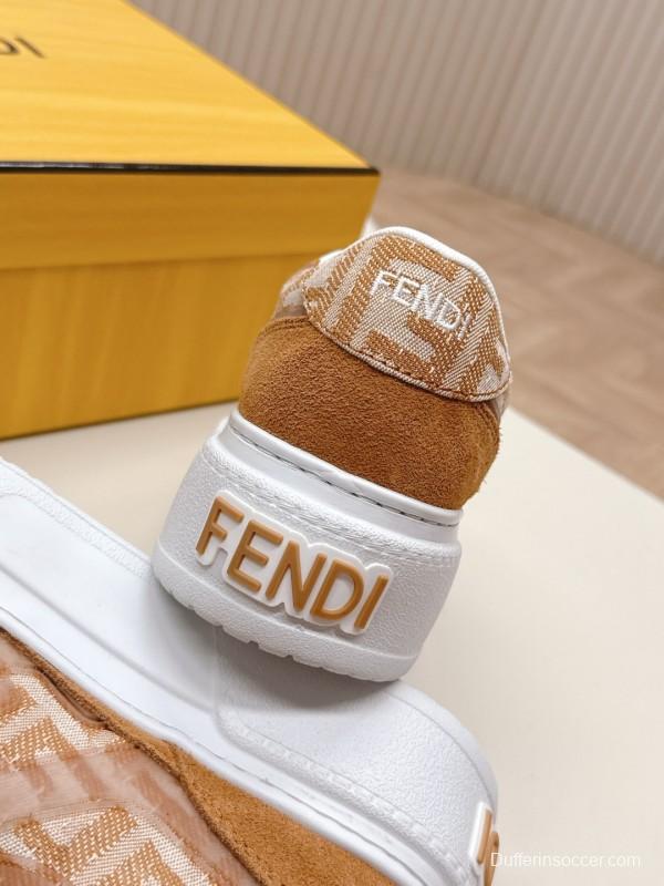 2025 Women Fendi Brown Leather Fabric Sneakers LY00340