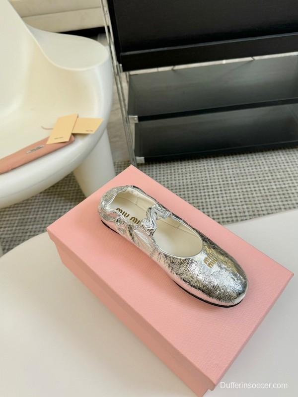 2025 Women Miu Miu Silver Calf Leather Mary Jane KFY00300