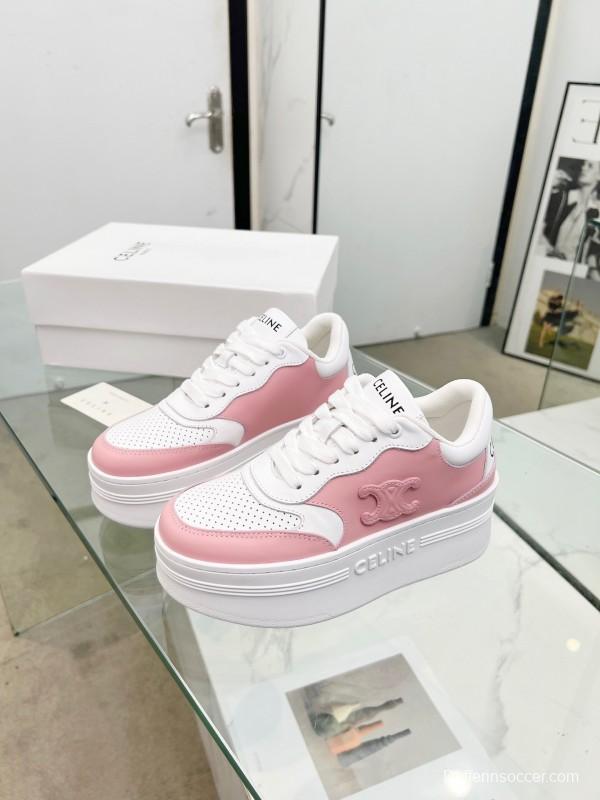 2025 Women CELINE White Pink Leather Sneakers