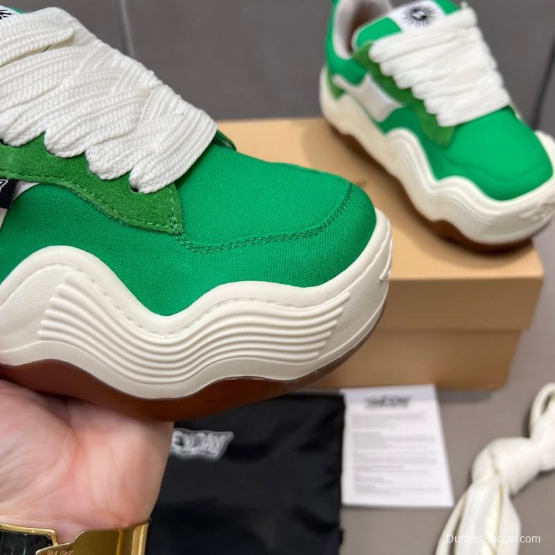 2025 Unisex HEYDAY Green White Canvas Leather Wave Sneakers KFY00260