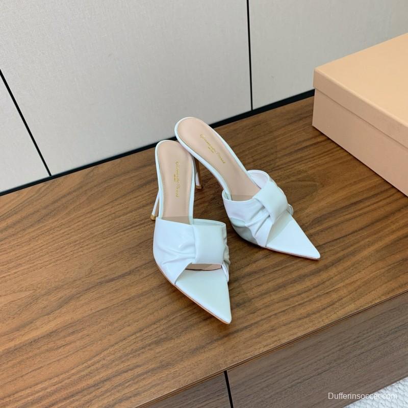 2025 Women Gianvito Rossi White Leather Pointed Toe High Heel Mule