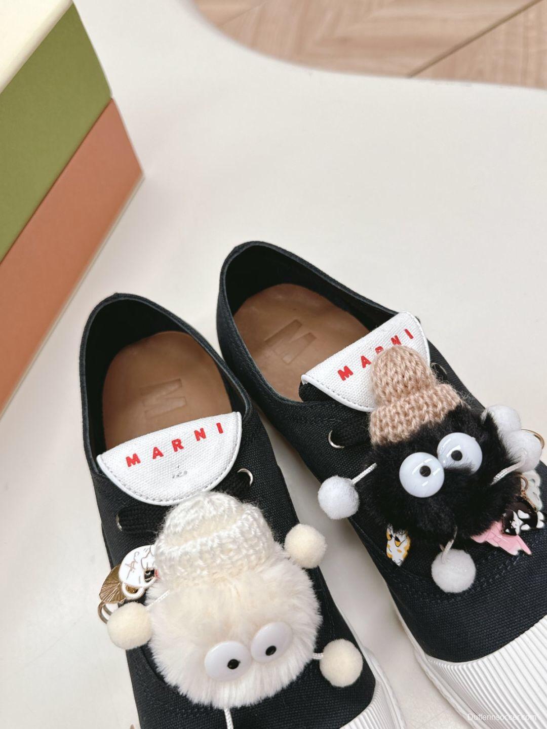 2025 Women Marni Black White Cotton Casual Lace-Up LY00250