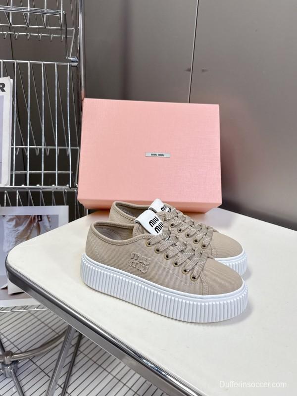 2025 Women Miu Miu Beige Canvas Sneakers LY