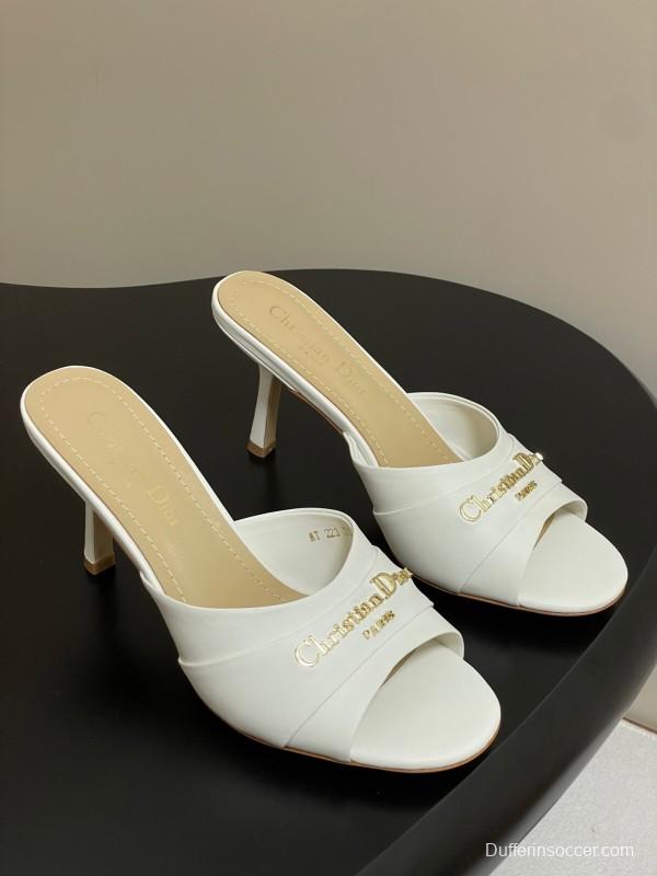 2025 Women Dior White Leather Mule Gold Hardware Slide