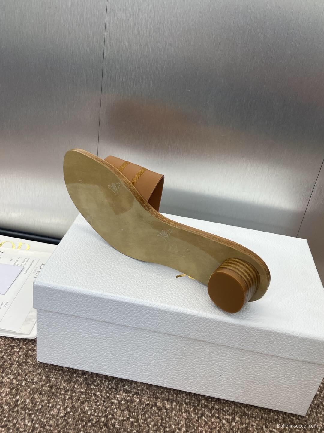 2025 Women Dior Brown Leather Slippers