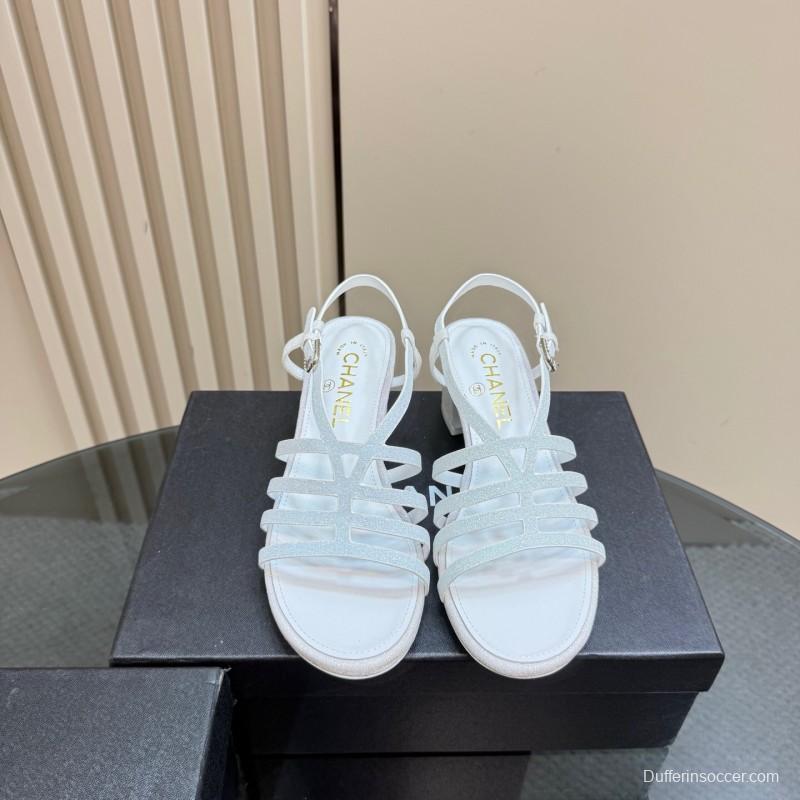 2025 Women Chanel White Suede Sandal KFY00290