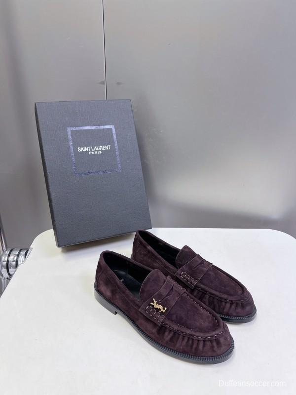 2025 Women Yves Saint Laurent Dark Purple Suede Loafers KFY00350