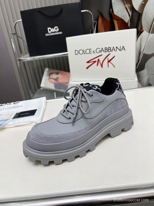 2024 Unisex Dolce & Gabbana Grey Leather Derby Casual Shoes MJ00360