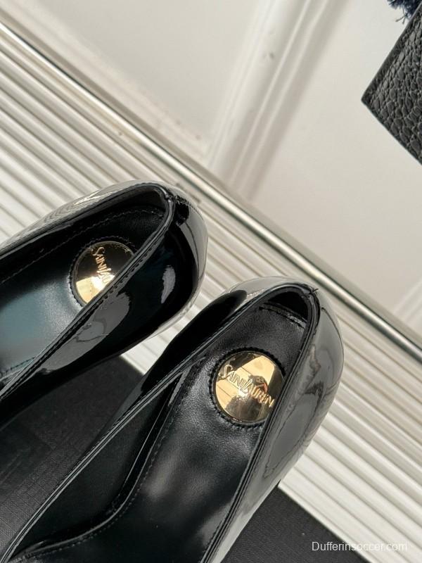 2024 Women Yves Saint Laurent Black Patent Leather High Heel Gemstone MJ00330