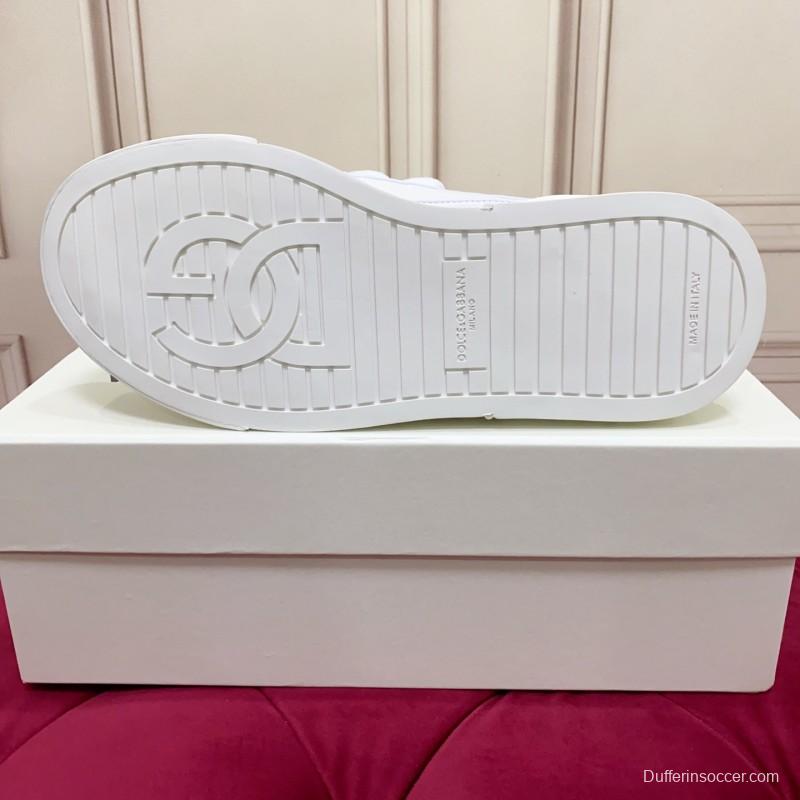 2025 Unisex Dolce & Gabbana White Leather Mesh Sneakers