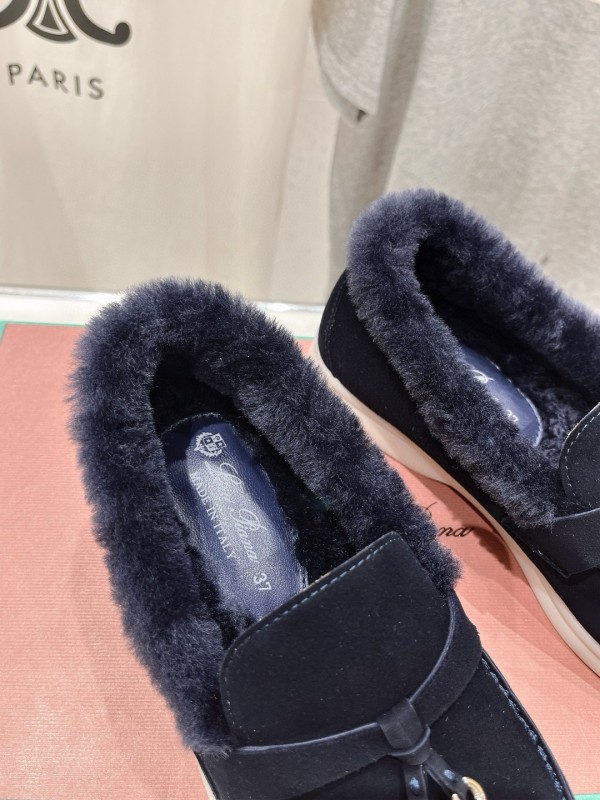2024 Women LP Navy Suede Fur Loafers