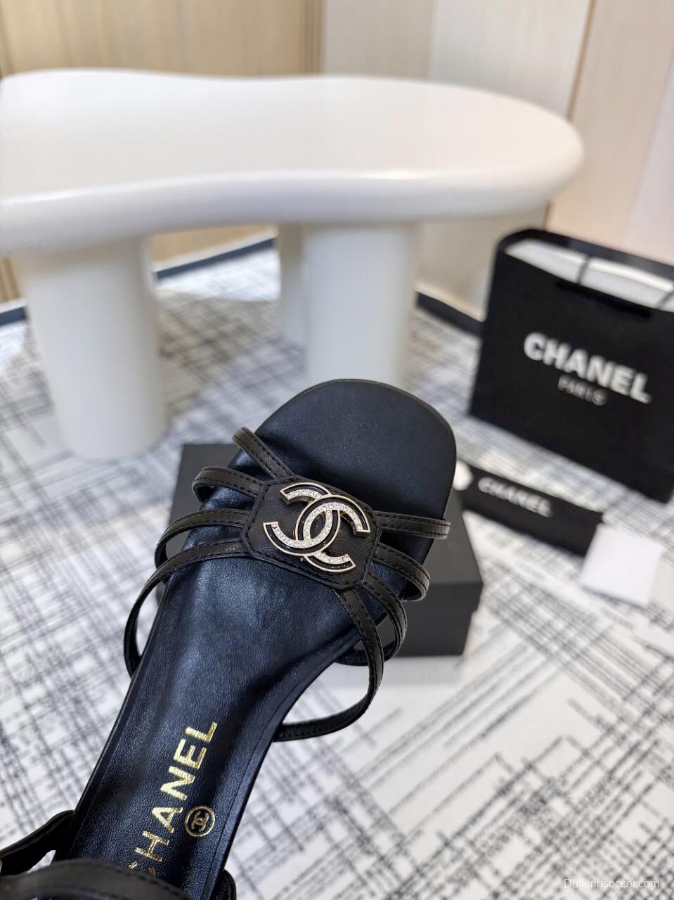 2025 Women Chanel Black Leather Sandals LY00270