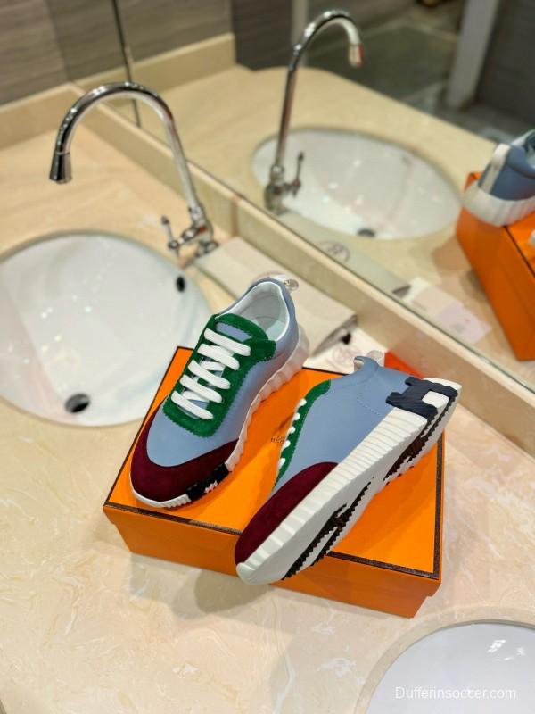 2024 Unisex Hermès White Green Burgundy Imported Silk Suede Casual Sneakers MJ00320