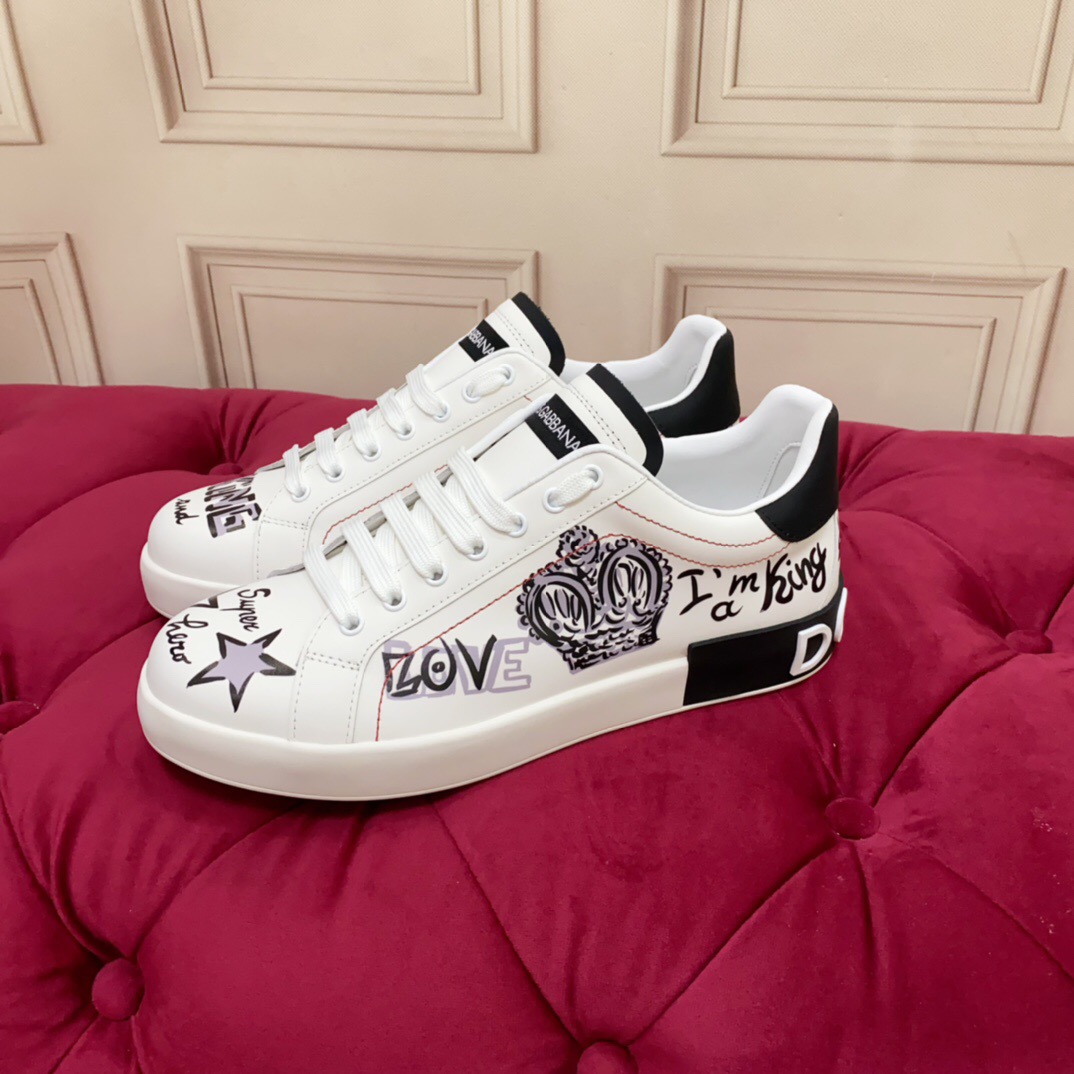 2025 Women Dolce & Gabbana White Black Leather Sneakers LY00340(F)